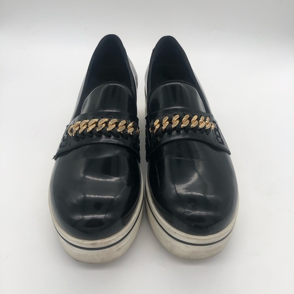 Authentic Stella McCartney Black Gloss Platform Loafers Gold Chain Accent ⛓️🖤💛 - Picture 4 of 16